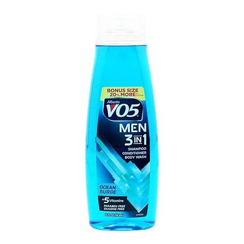 VO5 Alberto Men Fresh Ocean Surge 3 en 1 - Champú acondicionador y gel de baño 3 en 1, con 5 aceites y 5 vitaminas, aroma energizante del océano, 15