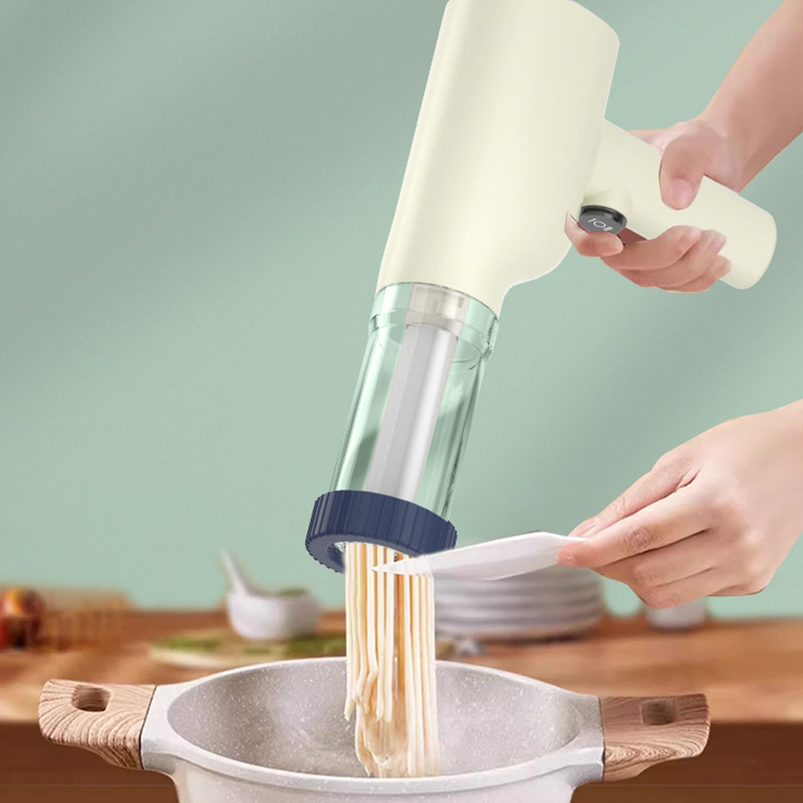 Machine à pâtes électrique portable 40 W avec 6 disques de pâtes, machine automatique à pâtes avec tasse à mesurer pour spaghetti, lasagne (blanc)