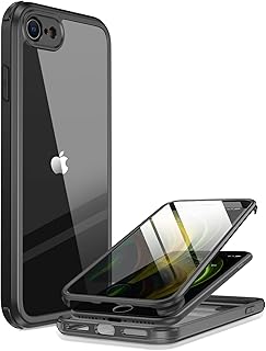 iPhone SE 2022 & 2020 Case, iPhone 8 Case [Built-in Glass Screen Protector] Military Grade Full Body 360 Shockproof Stylish Bumper Transparent Back Case Cover for iPhone SE 2020/ iPhone 8 (Black)