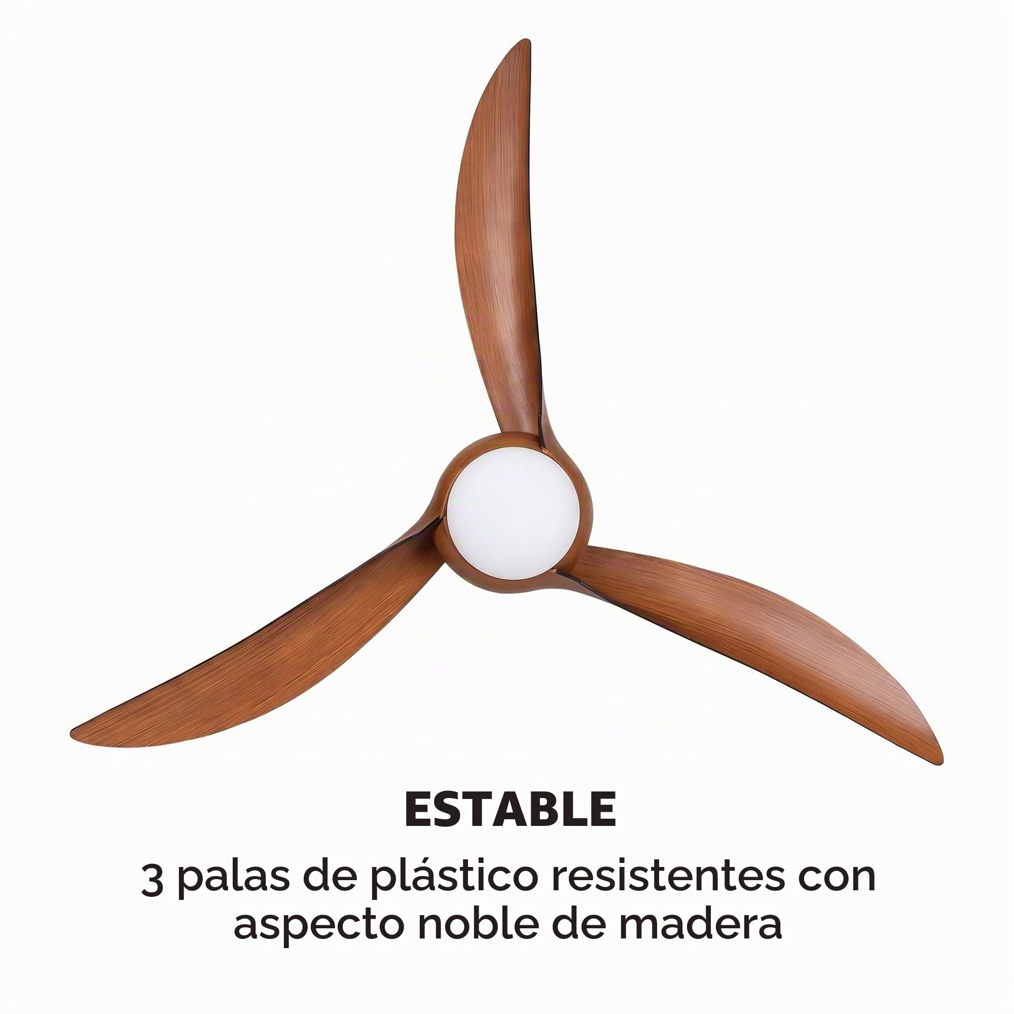 KLARSTEIN Monteverde ventilador de techo, 2 en 1: Ventilador y lámpara de techo, 52" (132 cm) de diámetro, 3 aspas de plástico, caudal: 8.376 m³/h, programable, Nogal