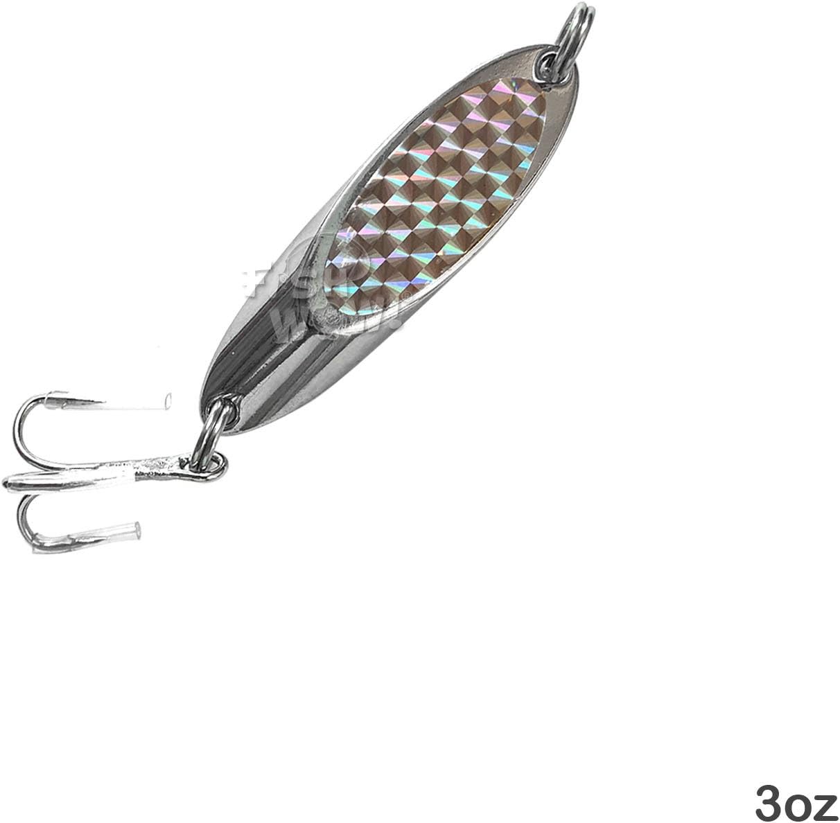 10pcs 3oz Fishing Kast Spoon with a Treble Hook Fish Chrome Jig Bait Lures Holographic Laser Silver Tape Kast Master Style Champ Spoons
