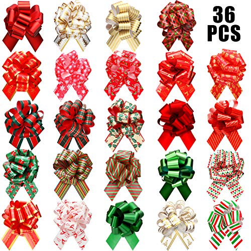 36 Pieces Wide Present Pull Bows Wrap Pull Bows Assorted Pull Bows for Christmas Wedding Valentine's Day Present Wrapping Decoration, 24 Styles