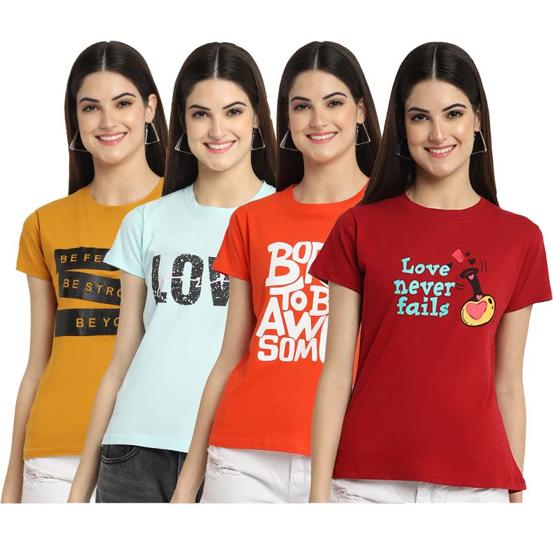 Image of Preneum Women's Cotton Regular Fit Graphic Stylish Printed Short Sleeves Casual T-Shirt |Trend & Styles