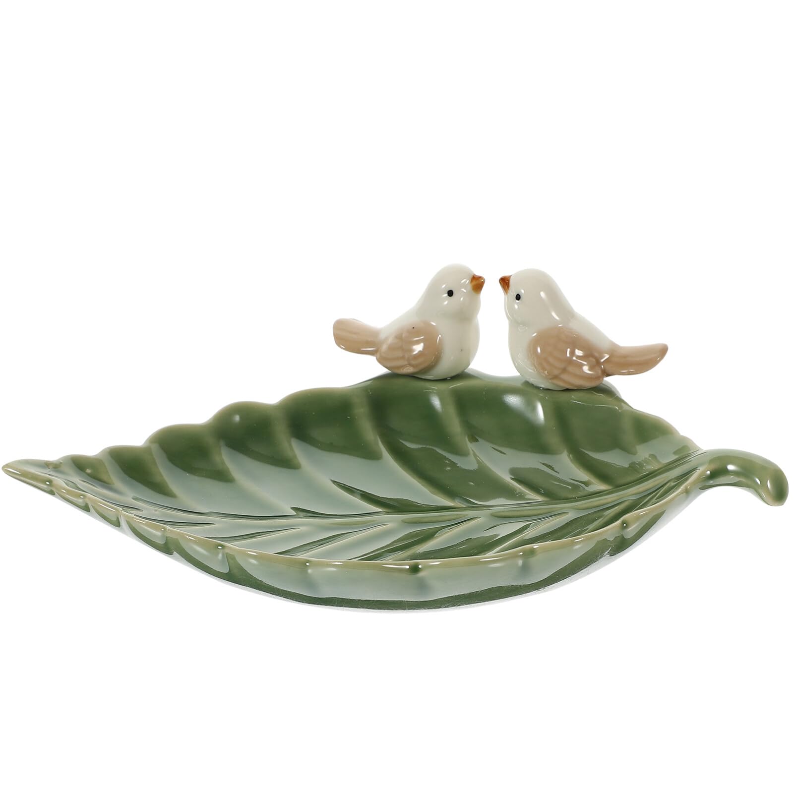 Alipis Vassoio Gioielli in Ceramica a Forma di Uccellino su Foglia | Verde, Superficie Liscia e Stabile, Lavabile, per Studio o Cassettiera