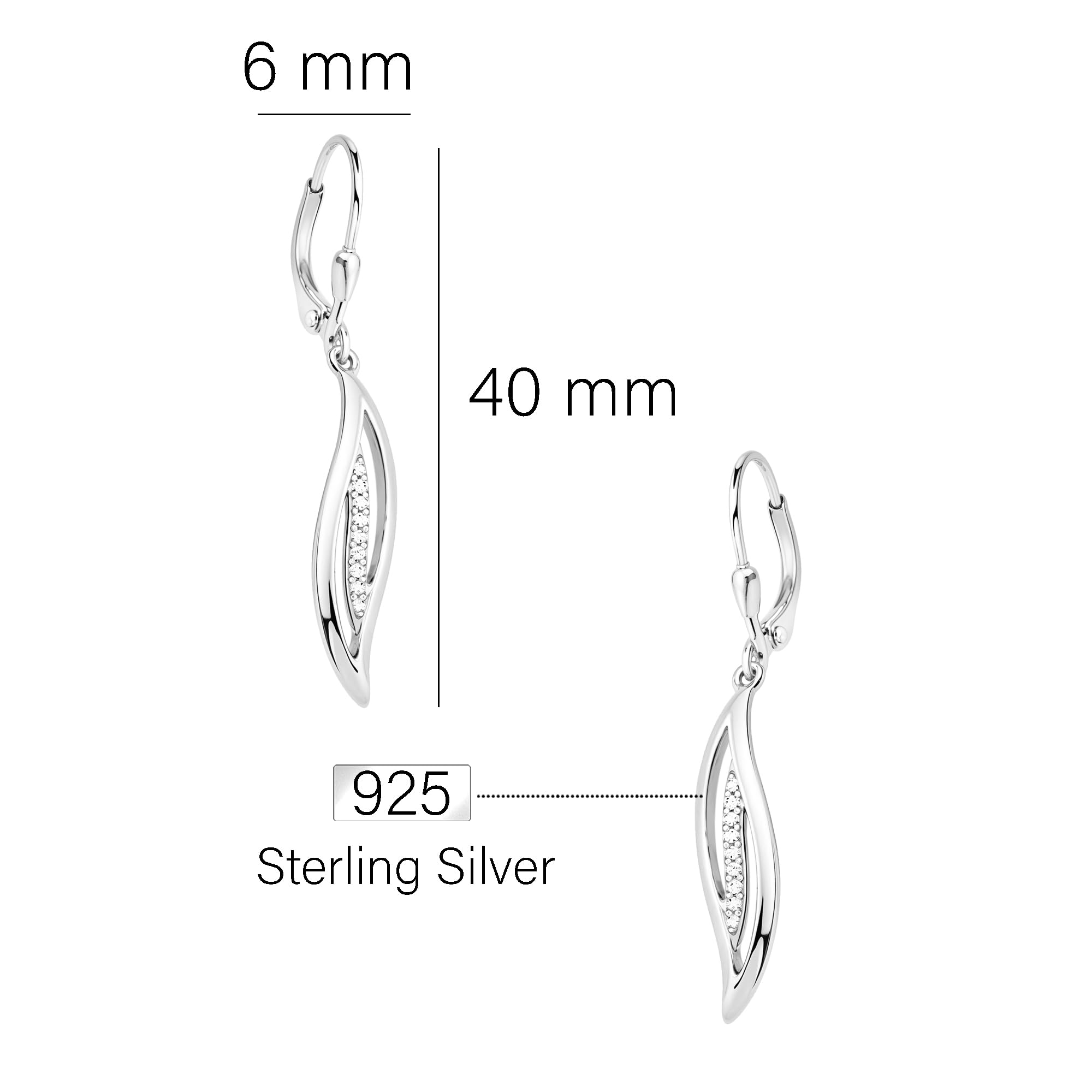 SOFIA MILANI - Damen Ohrringe 925 Silber - mit Zirkonia Steinen - Welle Spirale Ohrhänger