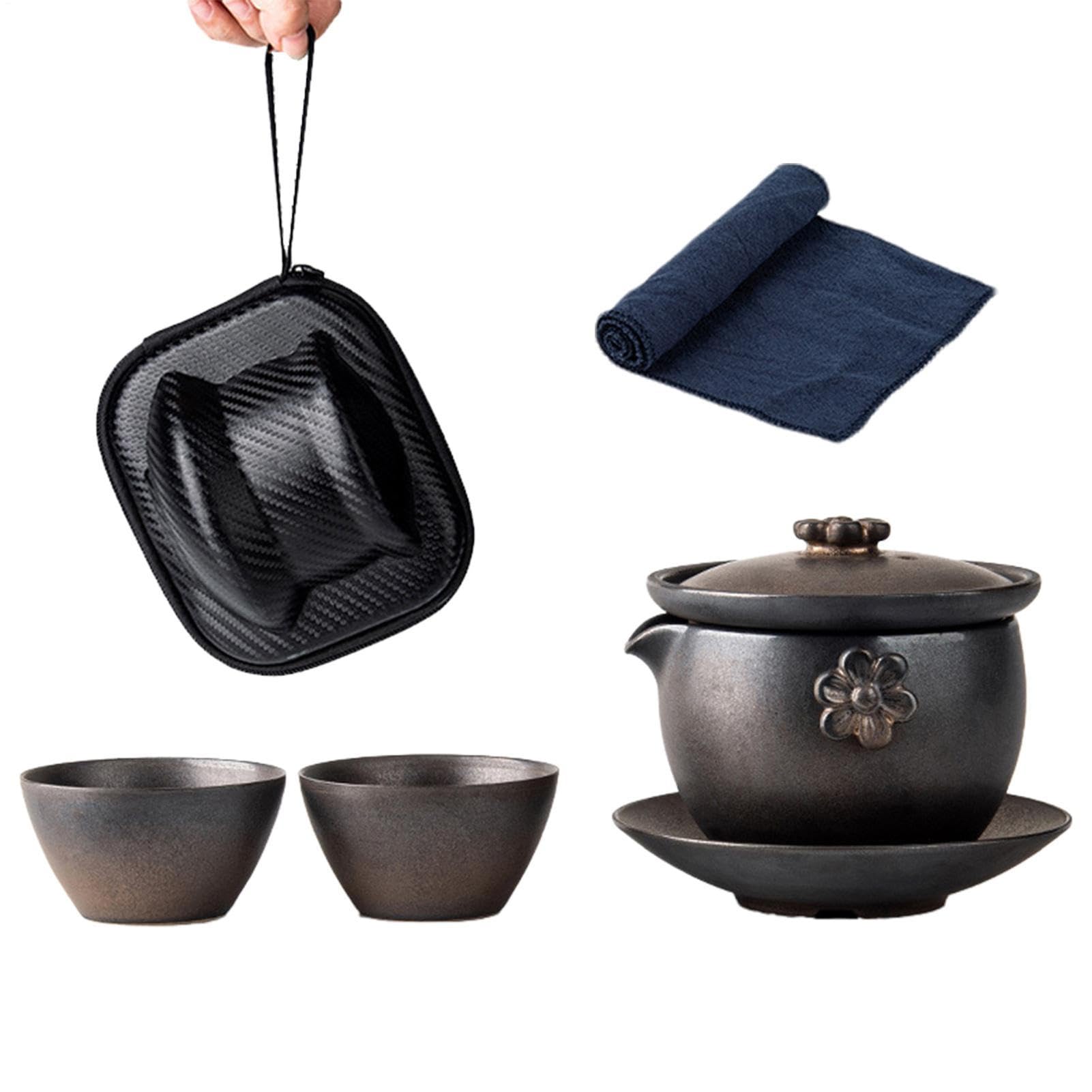 Juego de té de cerámica, juego de té portátil apilable, tazas de cerámica