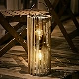 GIBMIDSER Solar Lanterns Outdoor Waterproof Hanging Rattan Weaving Solar Garden Lanterns Solar Powered with Handle,Decorative Retro Rattan Lights for Garden / Yard / Patio / Porch.