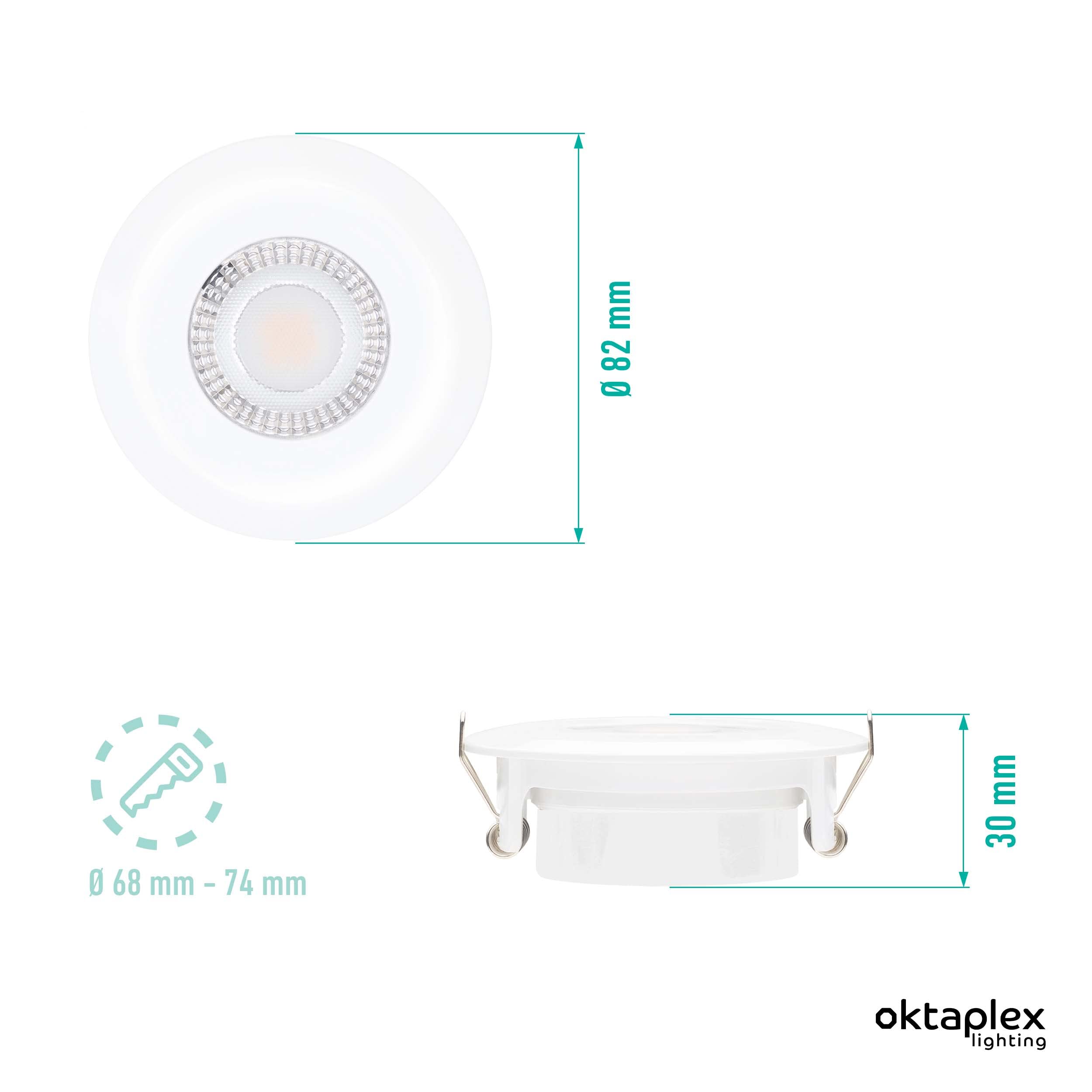 Oktaplex lighting 6er Set LED Einbaustrahler Paris Bain 5W 2700K | 230V 350lm IP 44 Ra>97 Warmweiß Ultra Flach 30 mm Bad Deckenspots, LED Spot weiß