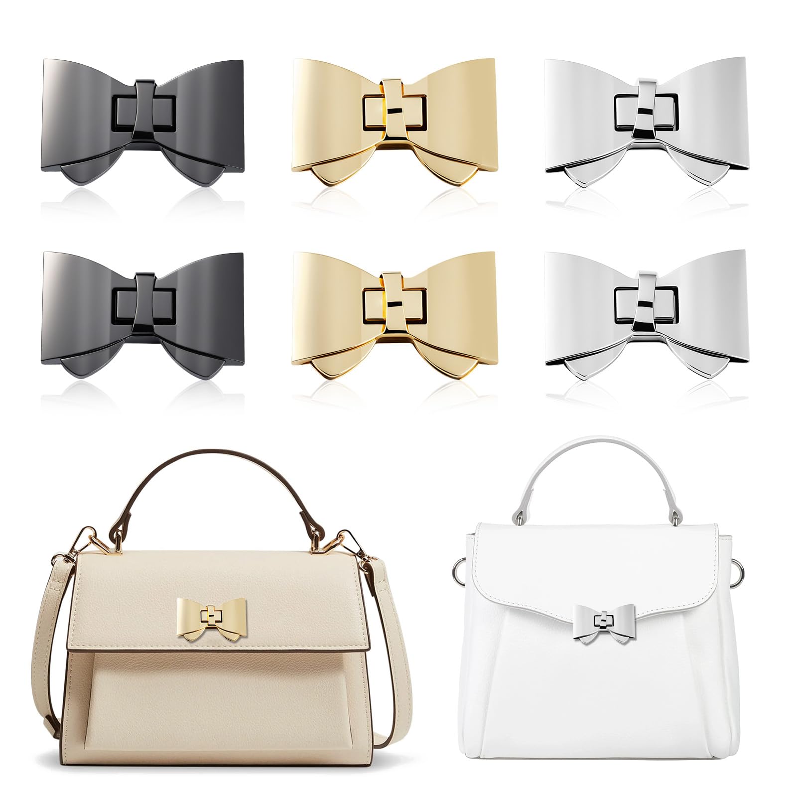 6 Pieces Bowknot Closure Turn Lock Clasp, Metal Purse Twist Turn Locks Purse Bag Closure Clasp for DIY Purse Handbag Making Accessories (Multicolor)