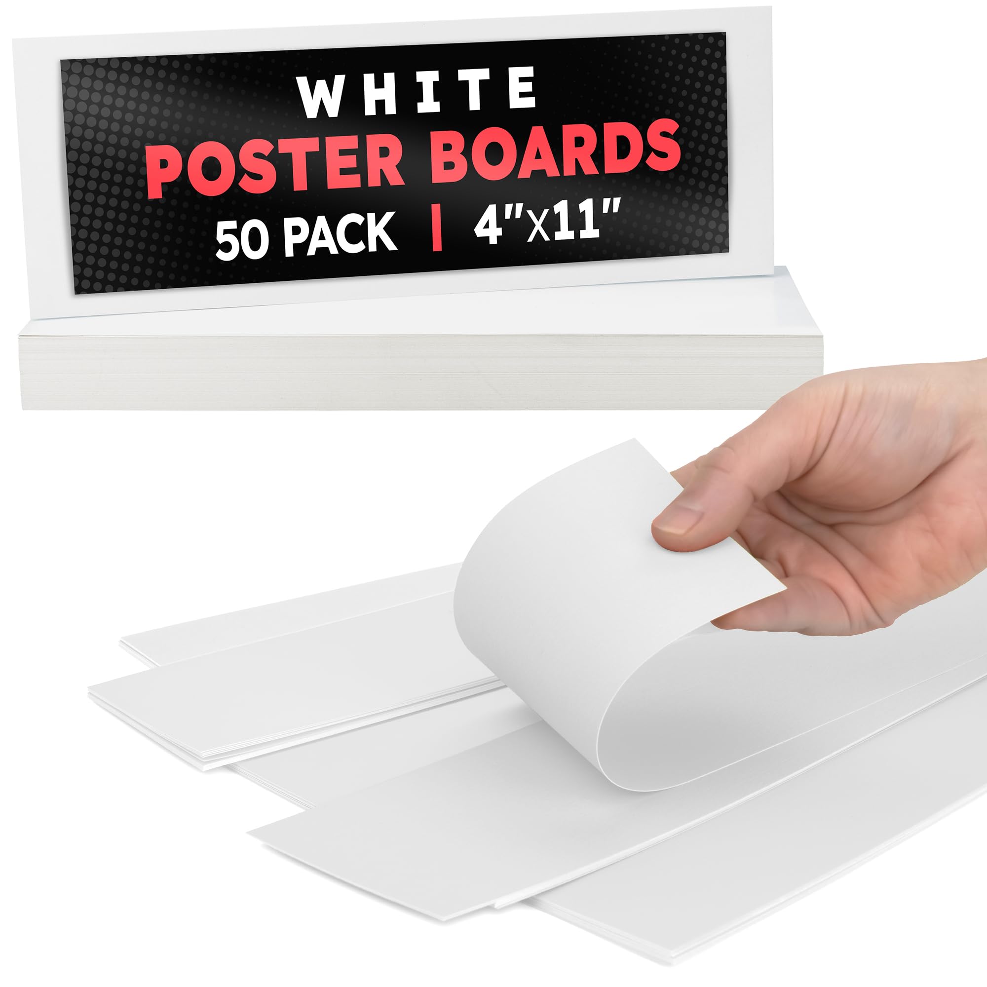 Hygloss White Poster Board 4 x 11-50 Count Bulk Pack, 10 Pt. Thickness