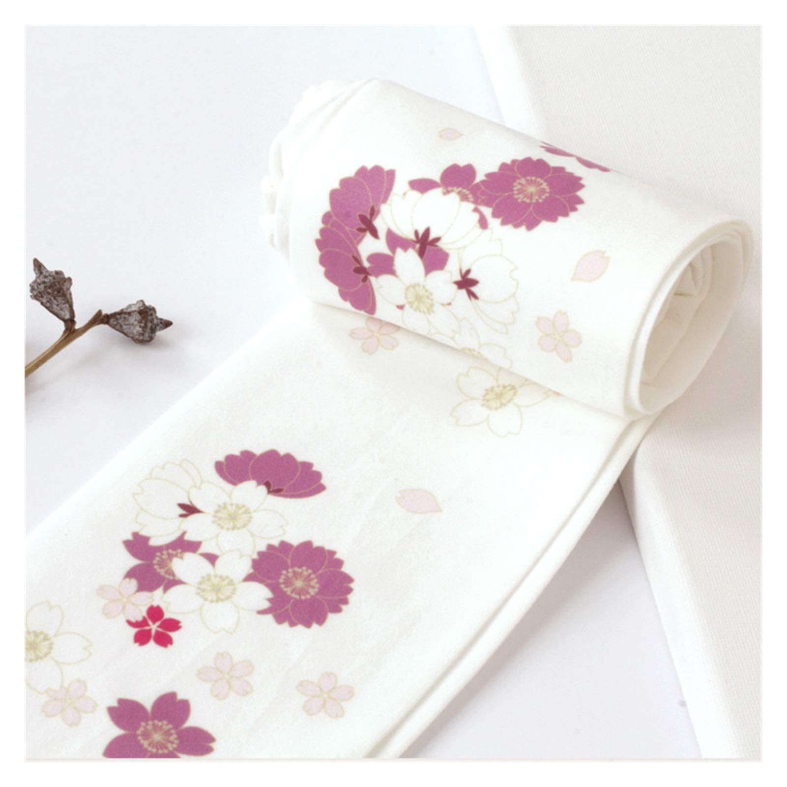Chaussettes 80D fleurs blanches en soie blanc laitier de taille E