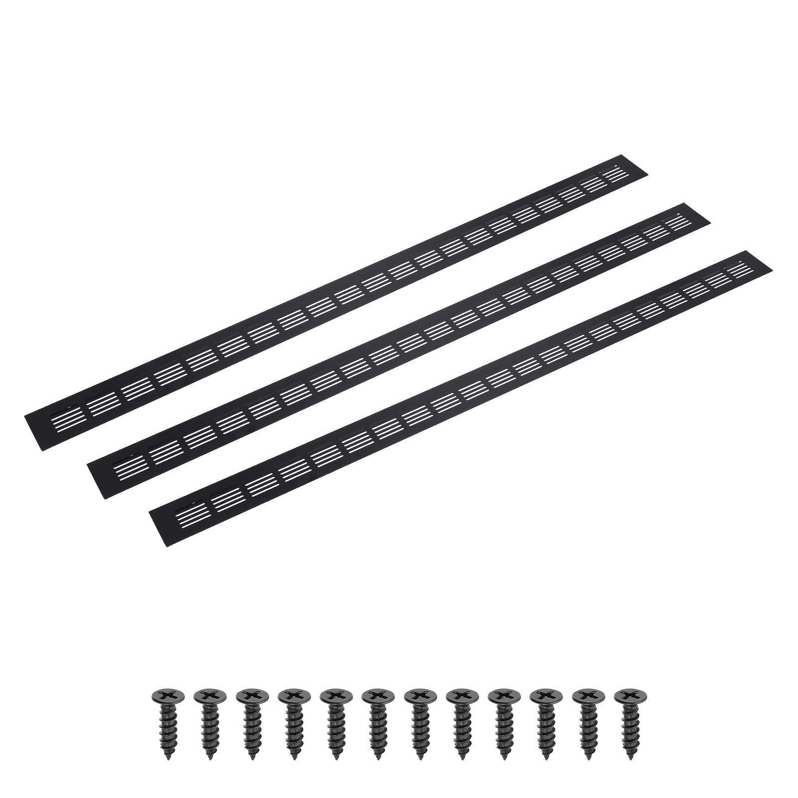 Cubierta de ventilación de aluminio de 32 x 2 pulgadas, 3 rejillas para armario, armario, ventilación ajustable con tornillos de montaje, elegante acabado negro