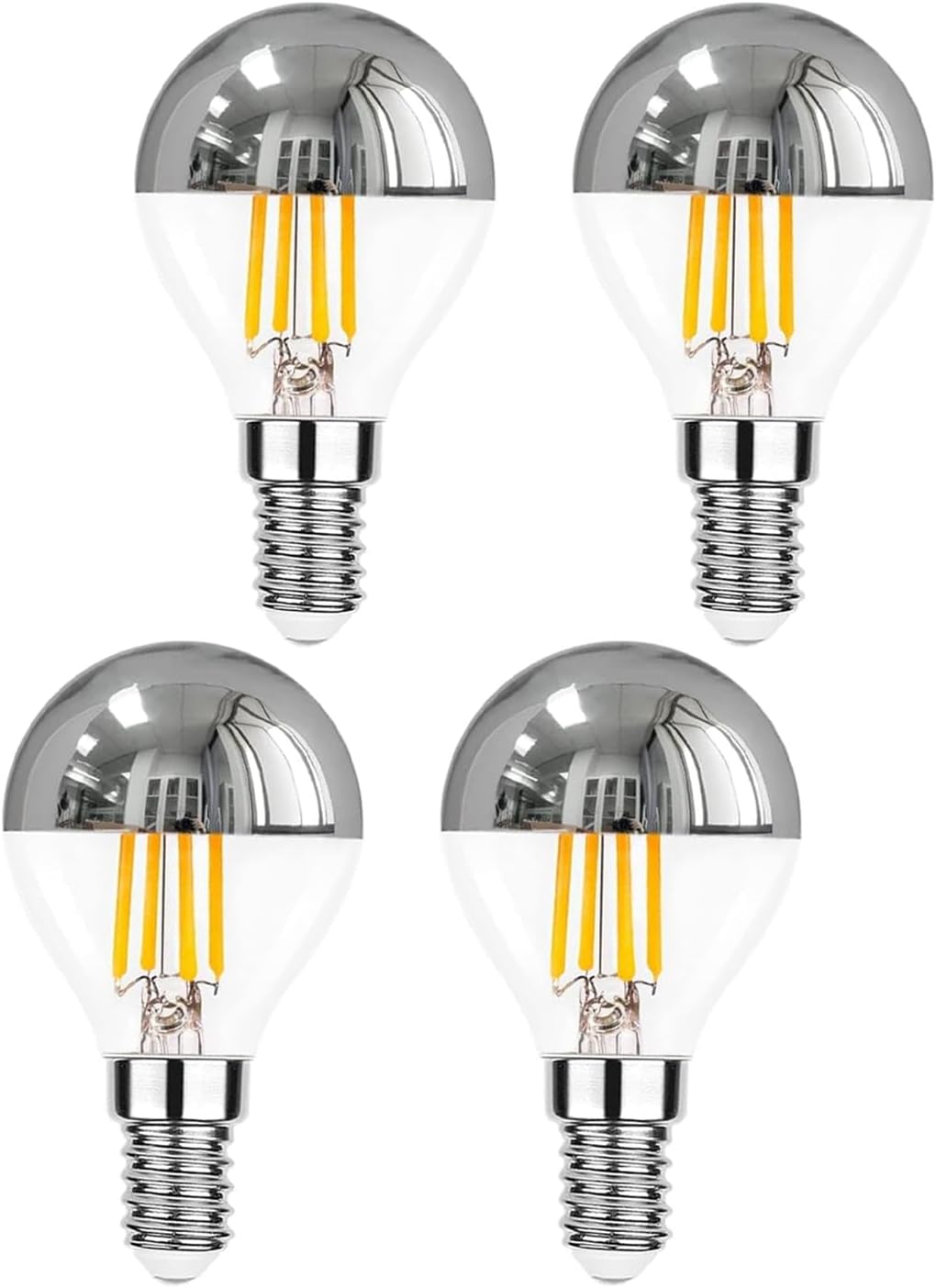 G45 G14 4W Dimmable E12 LED Edison Half Chrome Light Bulb Crown Globe Candelabra Base Silver Tip Decorative LED Edison Bulb 40 Watt Warm White 2700K 4Pack
