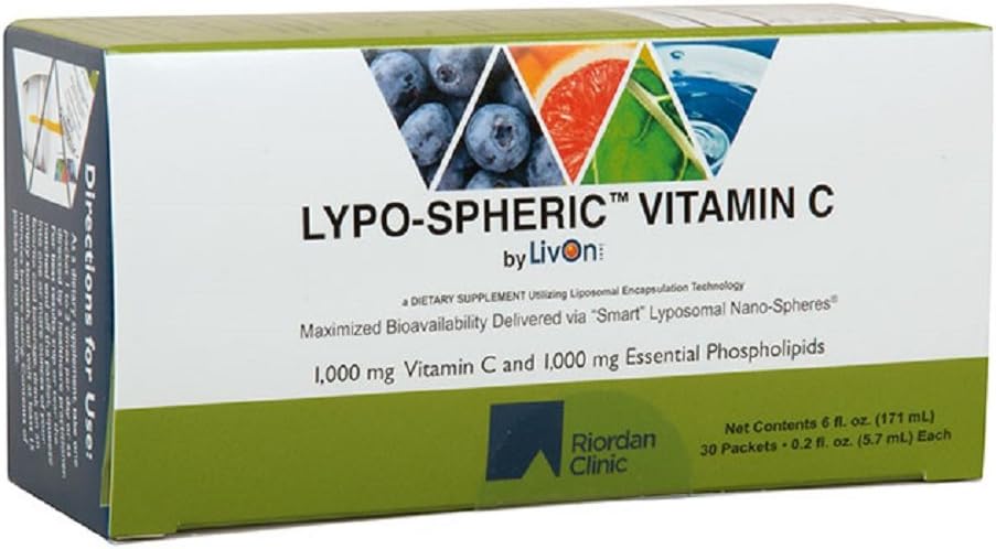 Lypo-Spheric Vitamin C, 30 0.2 fl. oz. Packets | 1,000 mg Vitamin C per Packet | Utilizing Liposomal Encapsulation Technology | Maximized Bioavailability Delivered via"Smart" Lyposomal Nano-Spheres