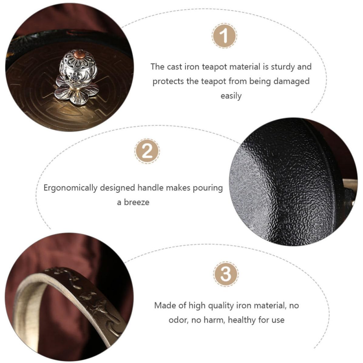 Théière en Fonte Rétro avec Infuseur, Bouilloire en Fer Noir sans Revêtement, Solide Infusion de Thé pour Usage Domestique