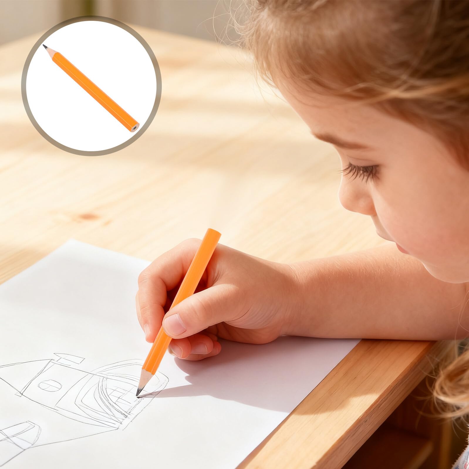 Veemoon Mini-crayons Ronds Jaunes pour Garçon et Filles 200 Pièces Crayons D'écriture Courts en Bois pour Apprentissage Scolaire, Papeterie Éducative pour Débutants, Usage Maison et École