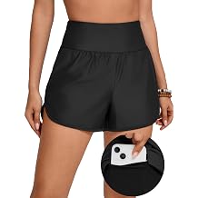 Women High Waisted Swim Shorts 2 in 1Tummy Control Bathing Suits Bottoms Board Shorts Liner Pockets Swimsuit