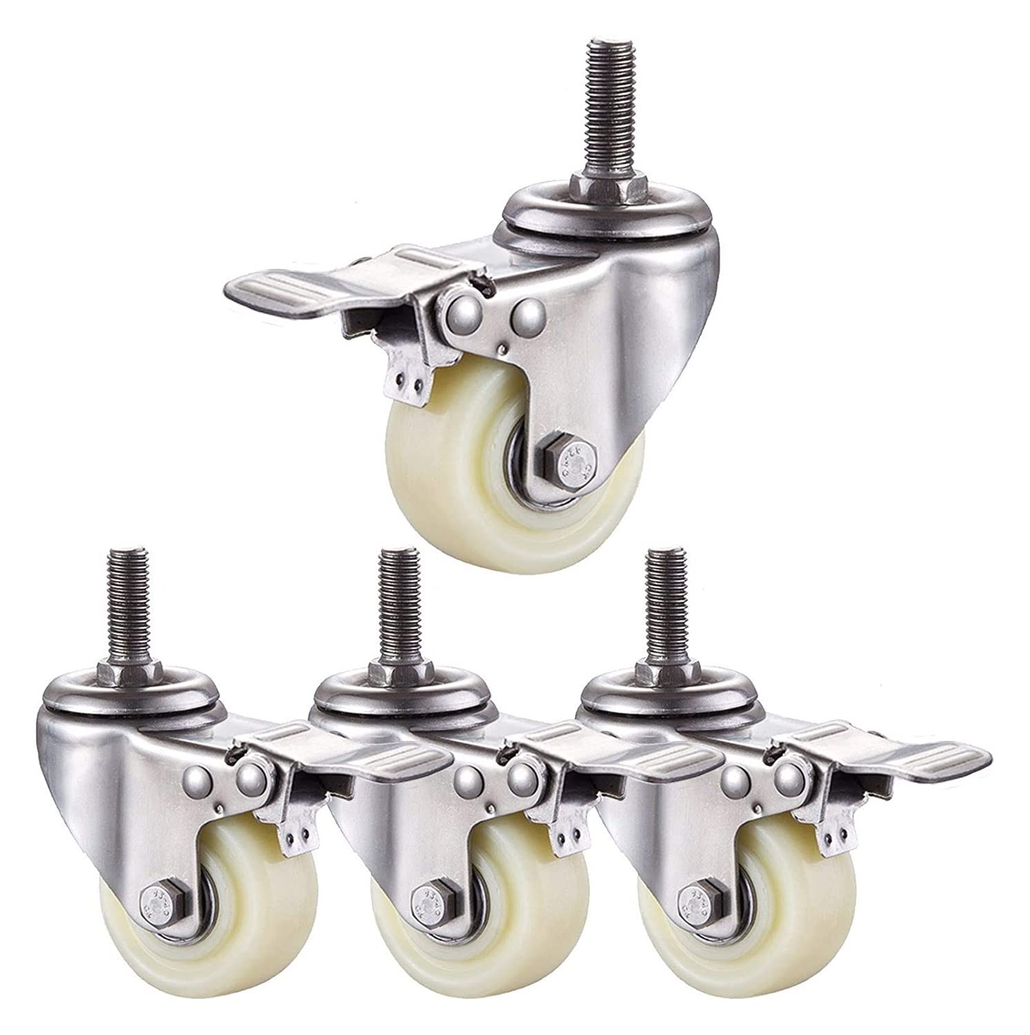 Ruote di Trasporto in Nylon, Ruote, Filettatura: M8/M10/M12, Ruote in Acciaio Inox 304, Cuscinetti a Sfera, Carico 400 kg, 4 Ruote Senza Freno