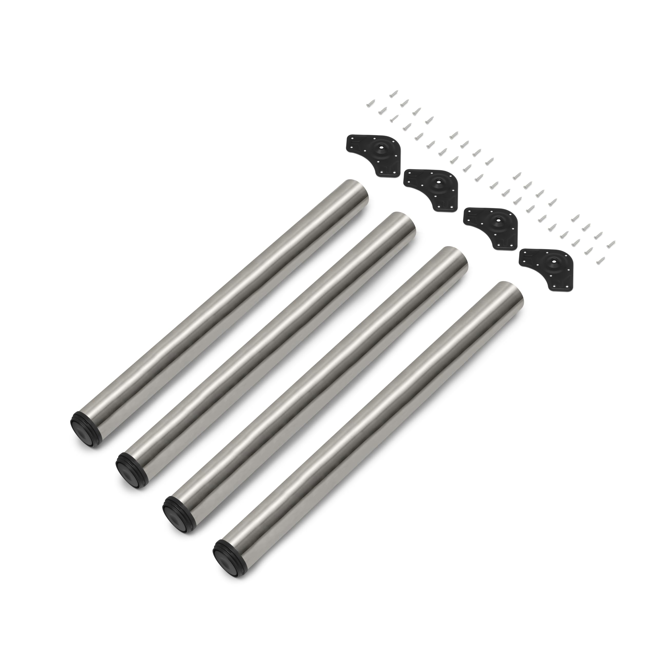 Emuca - Adjustable Table Legs Ã60X710mm, Set Of 4 Steel Table Legs, Height Adjustment 710-730Mm, Satin Nickel 8432393000183