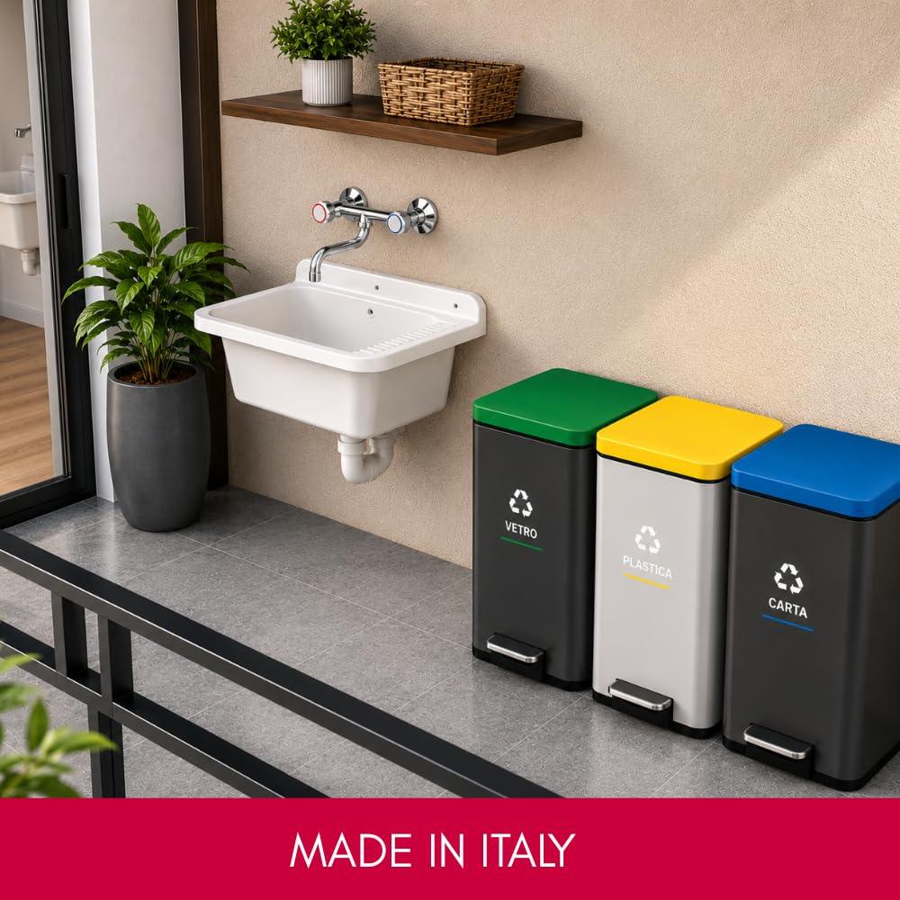 Schläfer 9610101- Pilozzo a Parete in Resina Bianco 59x39x28 cm con sifone di Scarico e Piletta, Lavatoio Lavapanni per Interno ed Esterno, Resistente agli acidi di uso comune