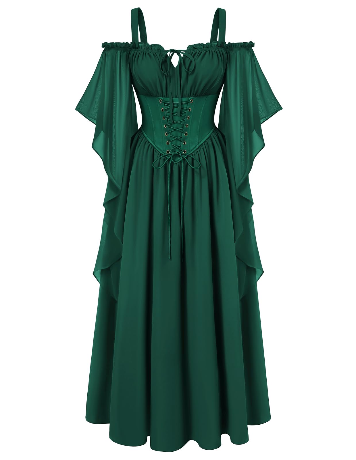 Scarlet Darkness Women's Corset Waist Renaissance Fairycore Costume Dress, Eden Green, XL
