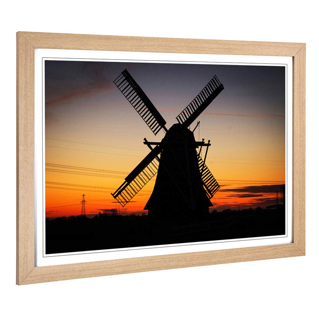 Big Box Art Framed Print of Landscape Windmill Sunset Netherlands Design | Wall Art Picture | Home Decor for Kitchen, Living Room, Bedroom, Hallway, Oak, A2 / 24.5x18 Inch / 62x45cm