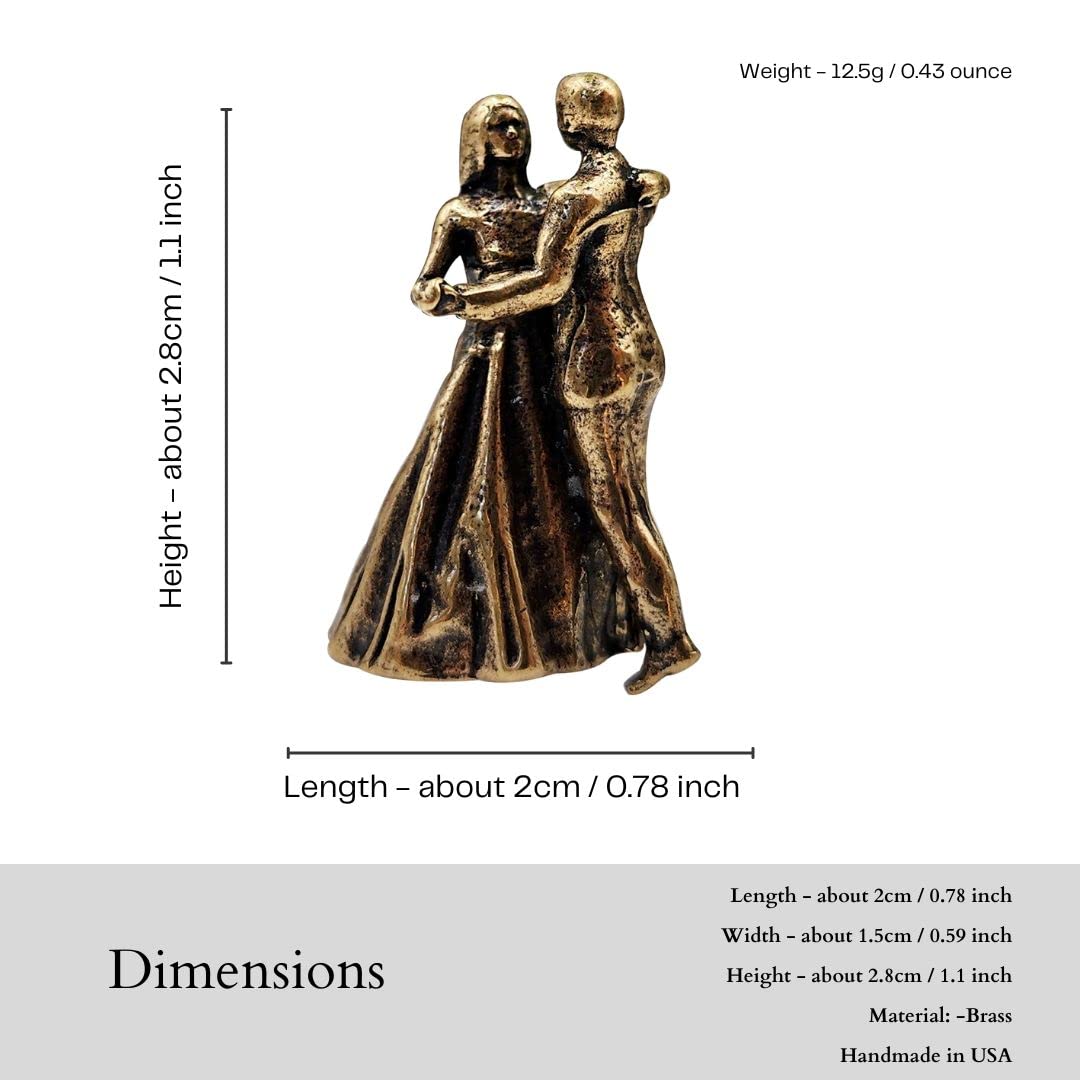 Dancing Couple Miniature Sculpture Handcrafted Brass Collectible Elegant Free Standing Tabletop Figurine