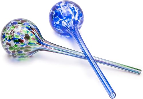 Miniatura 2 de Lexi Home Aqua Globes para plantas de interior y exterior, macetas de riego automático, regadera de vidrio soplado a mano, paquete de 2, color azul