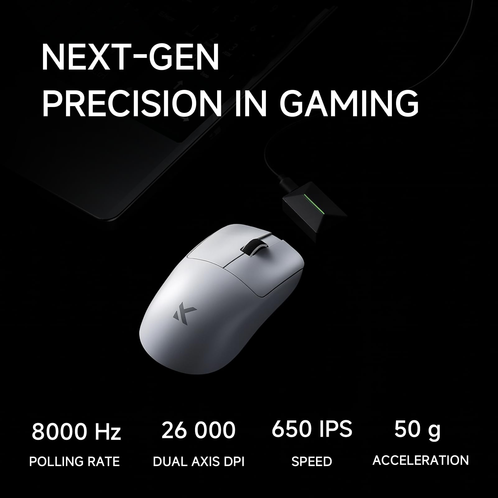 FOXMM x MCHOSE L7 Pro Mysz Superlight 39g, Czujnik 26 000 DPI, Regulacja 6 DPI, Częstotliwość Przesyłania 8K Hz Ultraszybkim Odbiornikiem, Bezprzewodowa/Przewodowa Mysz do Gier BT/2,4 G, Bateria 250 h