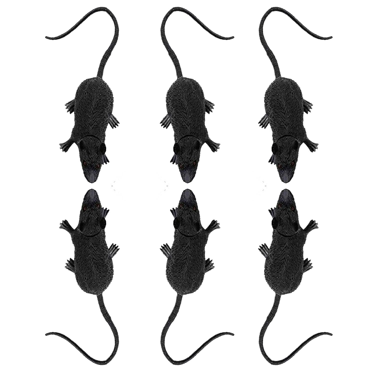AKH® Halloween Rubber Fake Rats | Pack of 6 | Creepy Rat Props for Halloween Party Decoration | 11CM Black Plastic Mouse | Toys Trick or Treat Party Favours Loot Bag or Prank