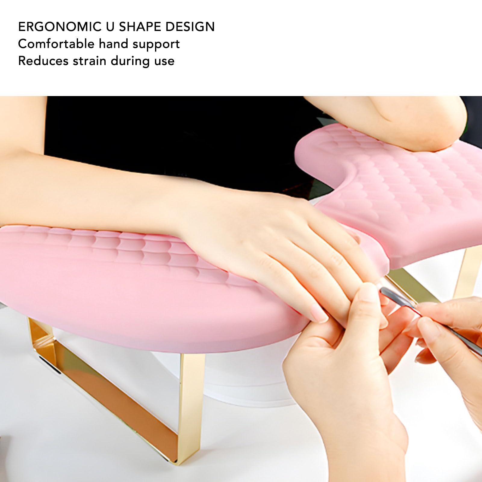 ZJchao Podłokietnik do Paznokci do Manicure Nail Tech Podpórka Pod rękę Kształt U Ergonomiczna Konstrukcja Odpinany Składany z Miękkiego Materiału PU do Podróży w Domu w Salonie (Różowy)