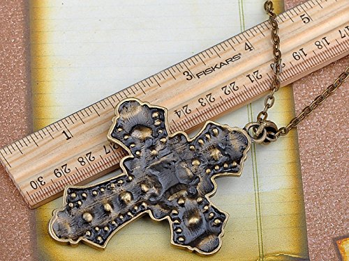 Image of Alilang Ornate Antique Golden Tone Colorful Rhinestone Cross Pendant Necklace