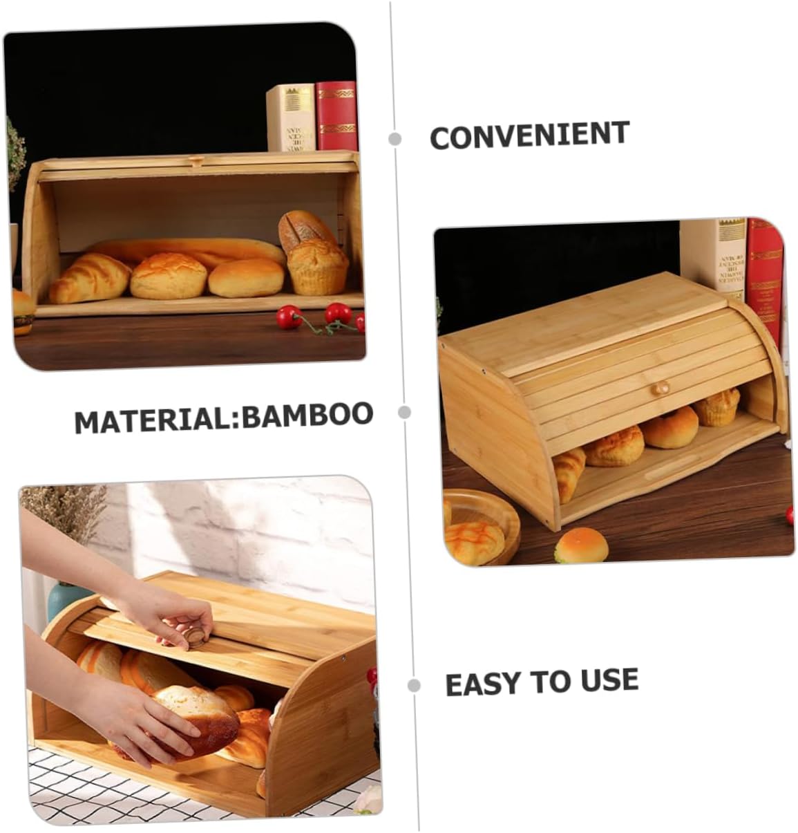 OUNONA Bamboo Sliding Lid Bread Box Multi-Function Bread Storage Holder Lid for Kitchen Counter for Freshness and Cakes