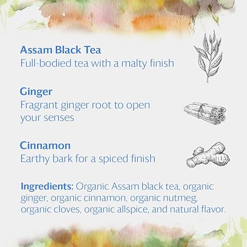 Miniatura 2 de Grace Farms Té negro orgánico clásico Chai, 16 sobres de pirámide  Jengibre y especias  Comercio justo y Kosher  Devuelve el 100% de las ganancias