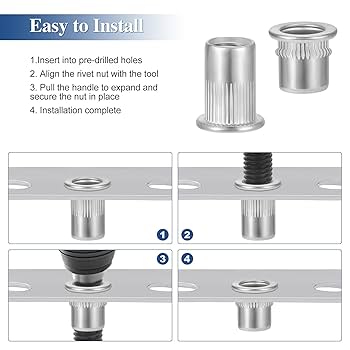 UXELL Uxell M6 Rivet Nuts, Thread Half Hexagonal Arbon Steel Zin-Plated Flat Head Threaded
