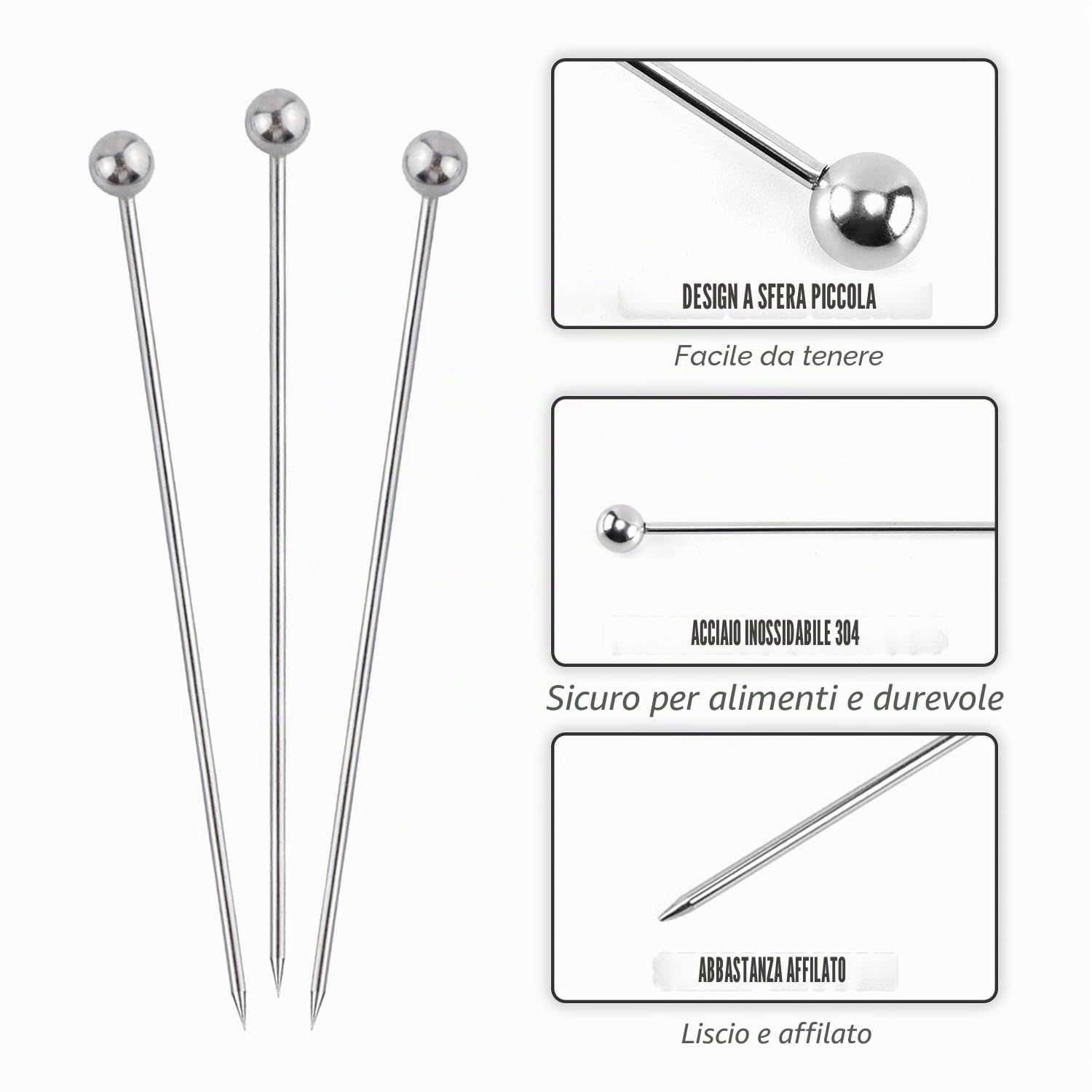 30 Pezzi Bastoncini da Cocktail, Stuzzicadenti da Cocktail in Acciaio Inox, Stuzzicadenti in Metallo Riutilizzabili Spiedini, per Cocktail, Barbecue, Snack, Decorazioni di Frutta e Frutta