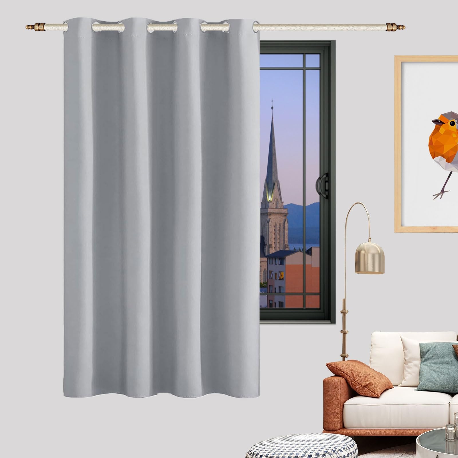 Frio y Calor Cortinas 200 x 270 cm 1 Pieza (Ancho X Alto), Modernas, con Ojales Cortina Termica Aislantes Frio y Calor Bonitas, Color Sólido para Ventanas Salon, Gris Claro