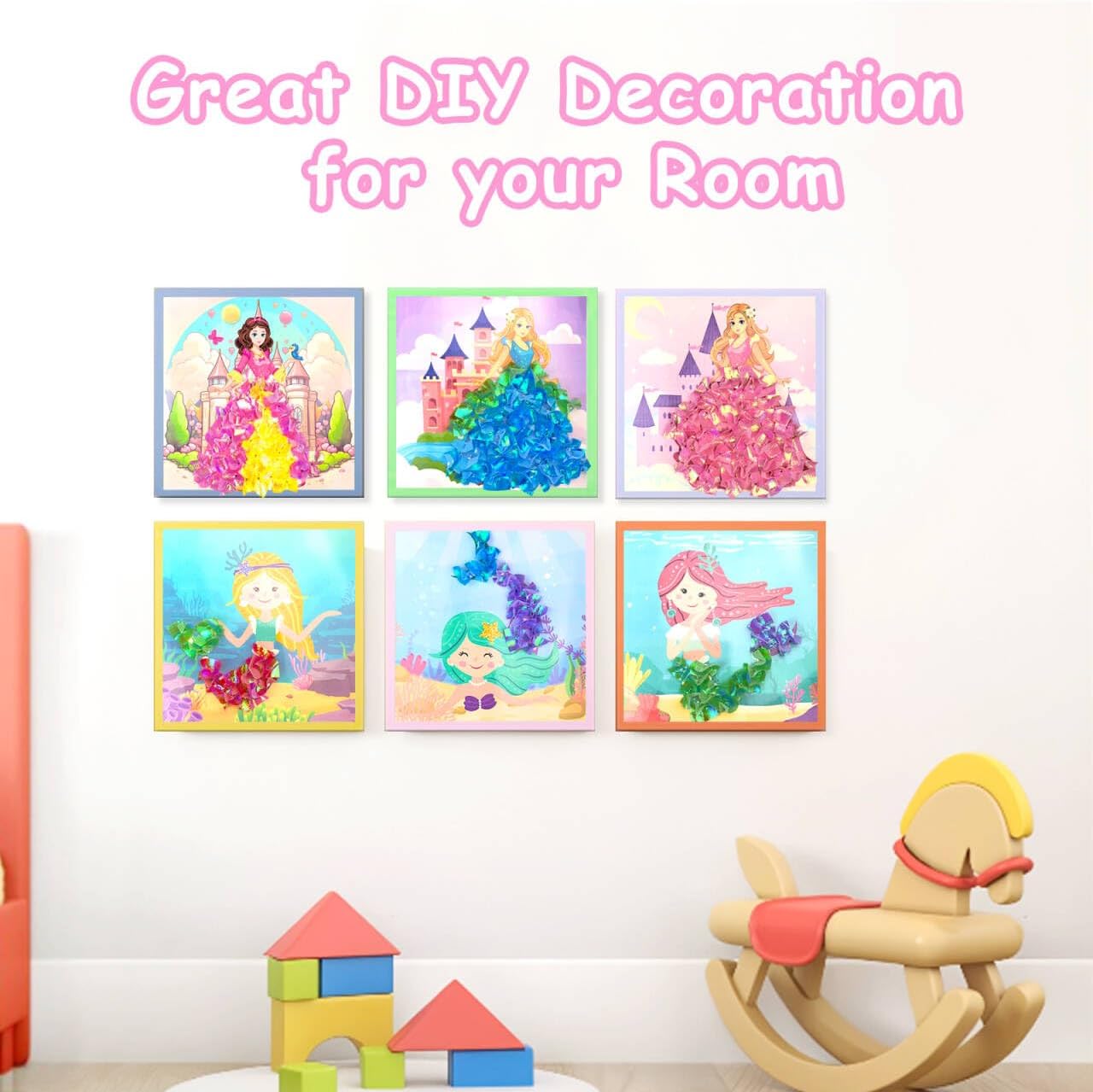 Poke-in Fun Art Fabric Craft,Magical Princesses Kits,Arts and Crafts for Kids,Mess Free Kids'Paper Craft Kits,Art Activity Birthday Christmas Gift Ideas for Children,Toys for Girls &Boys Ages 4-10+