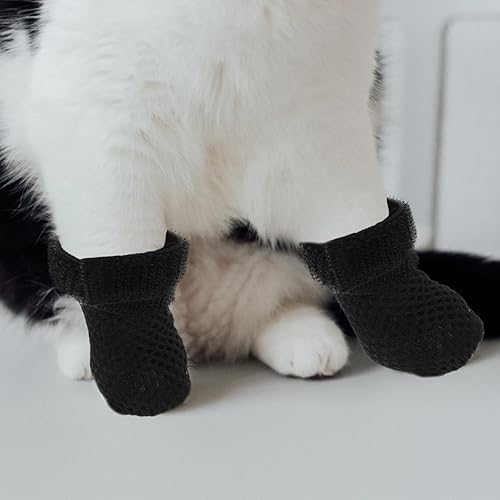 Miniatura 4 de Ipetboom Fundas de garra de gato, 4 calcetines antideslizantes para perros, protectores de patas de gato, para gatos, antiarañazos, calcetines