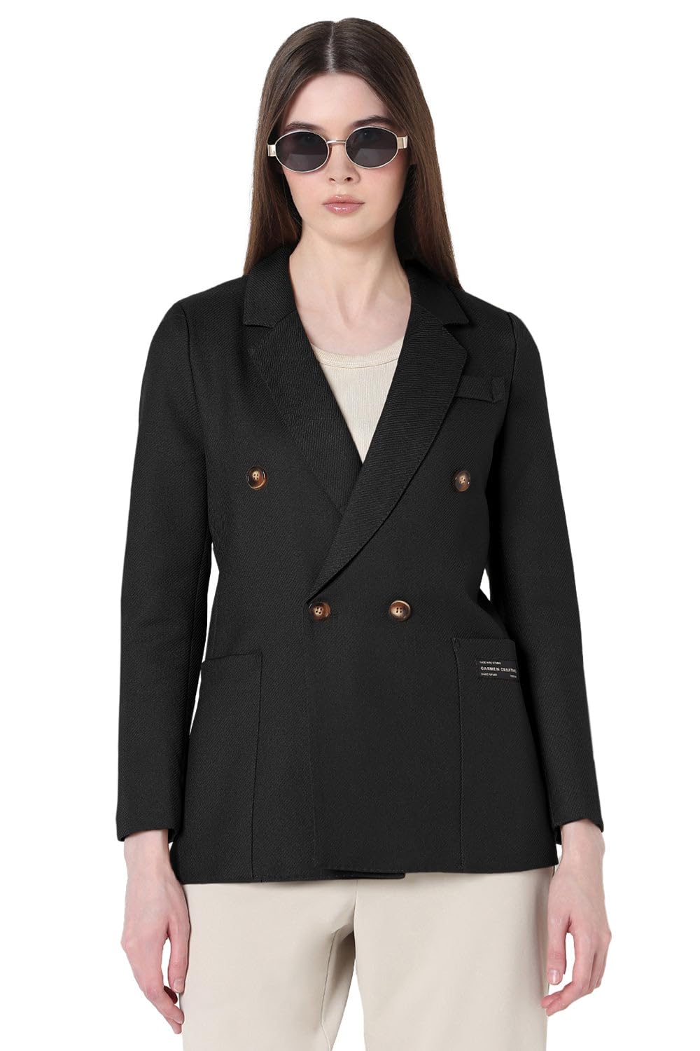 showoffff Edition Women's Black Double Breasted Blazer with Shoulder Pads-CHN-GD-002_Black-picture-23
