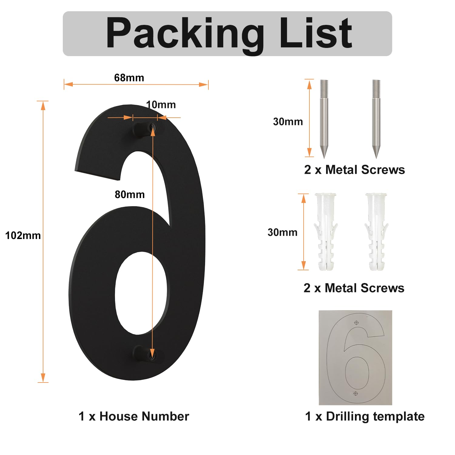 Casa moderna spazzolata numero 4 pollici, altezza 102 mm, acciaio inossidabile 304 massiccio, placcato nero (Numero 6/9 Sei/Nove)