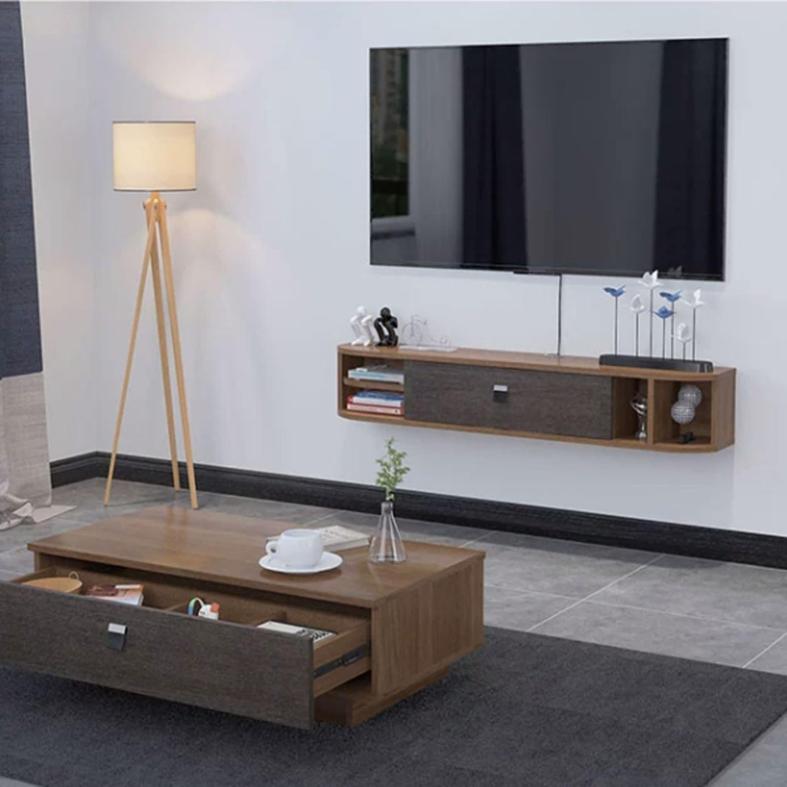 Mueble de TV Estante flotante estrecho for TV, consola de TV montada en la pared de 63 pulgadas, estante flotante moderno debajo del televisor, estante flotante for entretenimiento, soporte for TV con