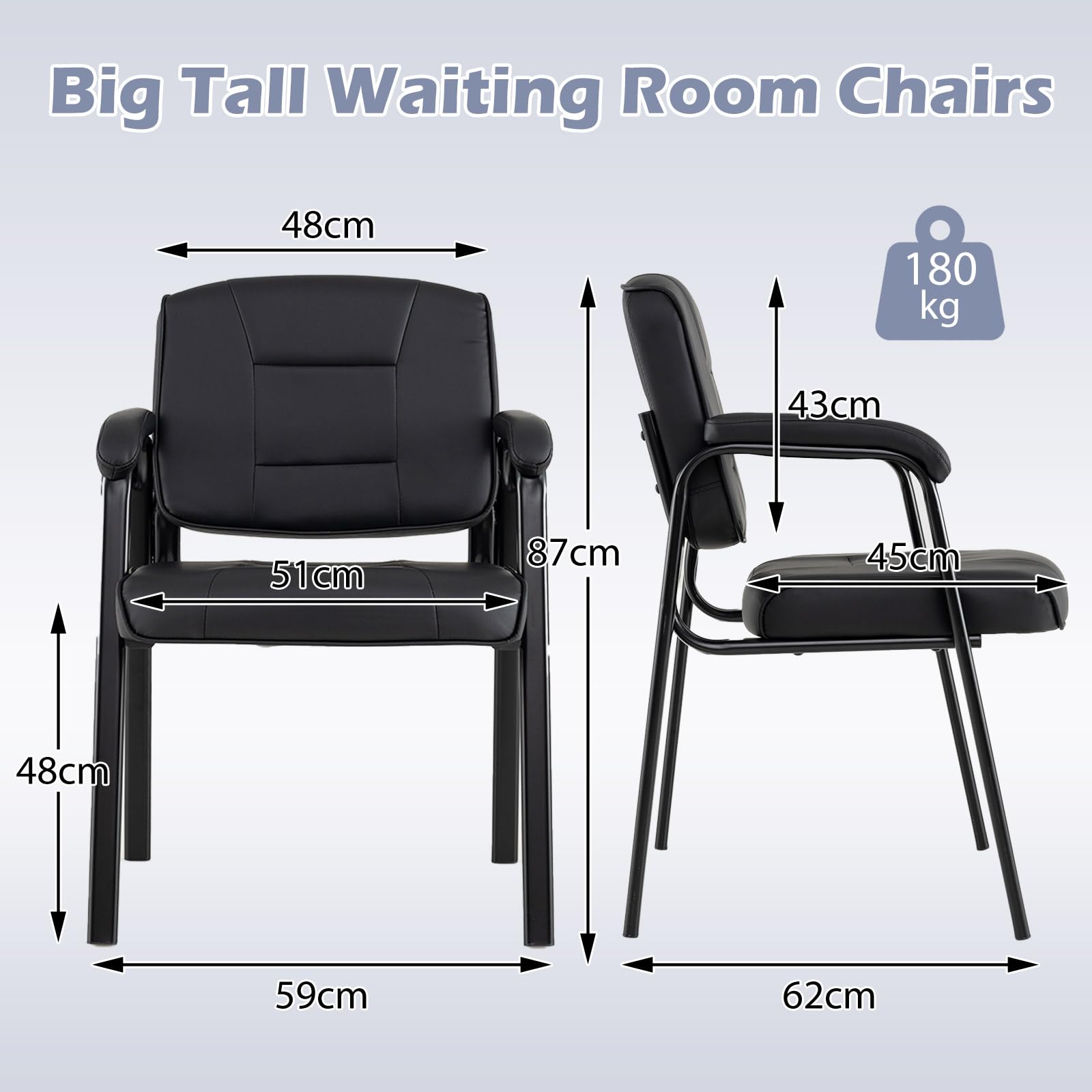 GIANTEX Juego de 2 Sillas de Reuniones, Sillas de Conferencias, Respaldo y Asiento Acolchados de Piel Sintética, Carga 180 kg, Negro