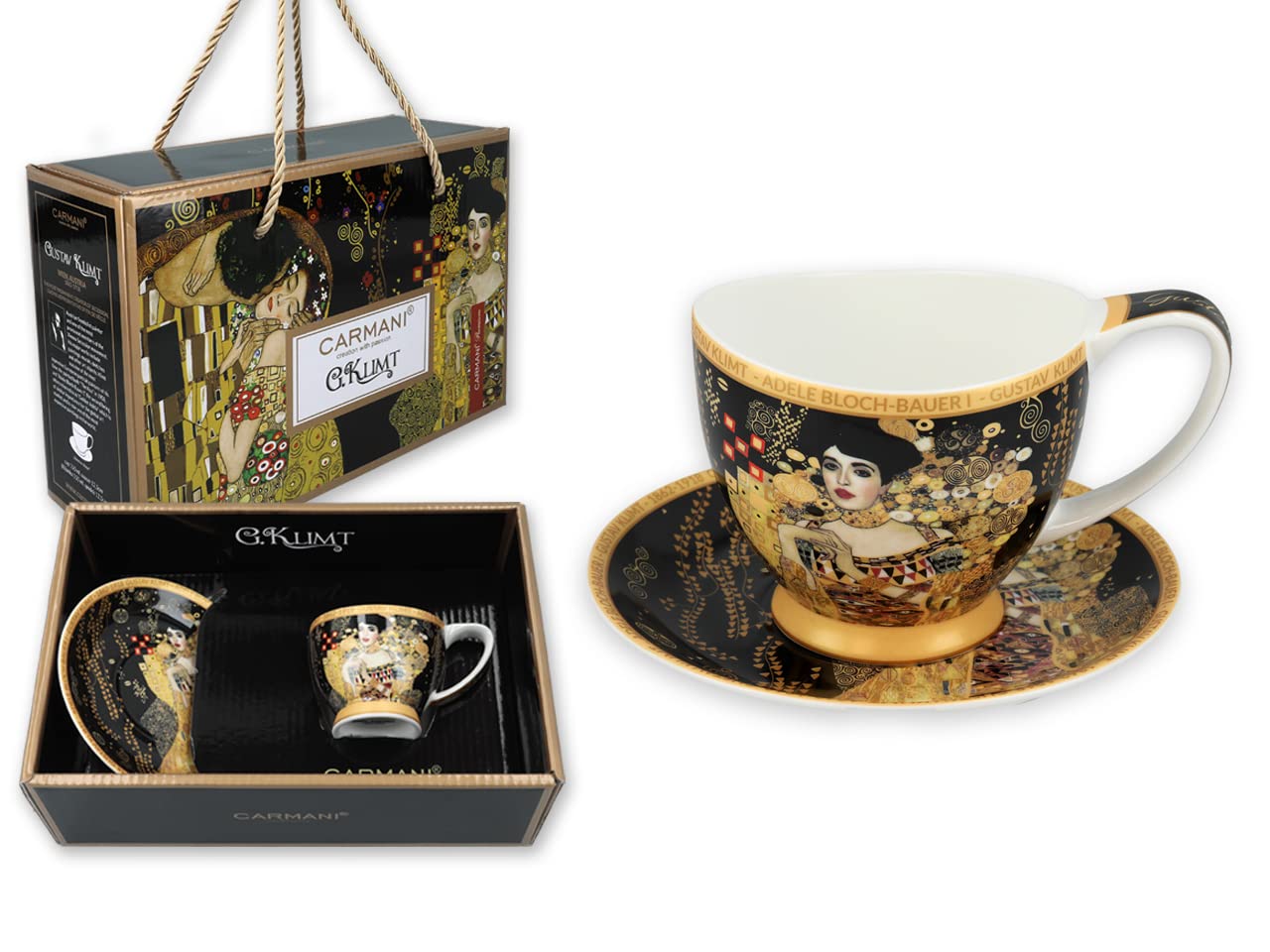 Carmani - Einzelne Espressotasse mit Untertassen, bedruckt mit Gustav Klimt, Adele Bloch Bauer I. 100 ml