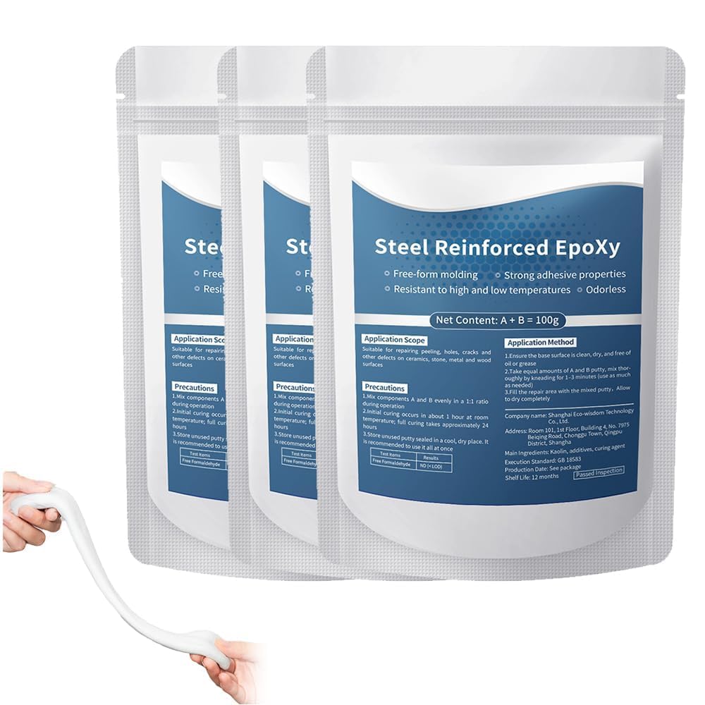 Steel Reinforced Epoxy Putty, Waterproof Heat-Resistant Epoxy Putty Repair Kit, All Purpose Filler Putty AB Epoxy Clay for Metal Wood Tile Ceramics for Bonding Repairing Sculpting，3PCS
