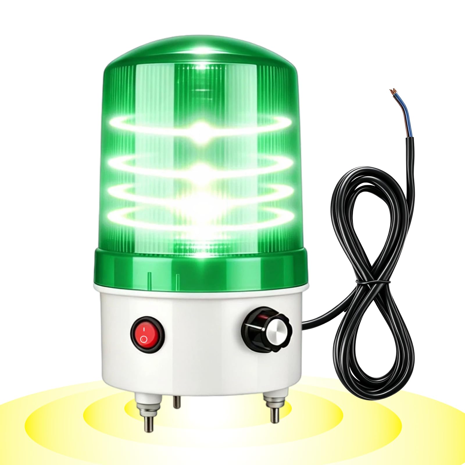 Industrial LED Rotating Warning Light, AC110V-120V Red Strobe Light for Public Emergency Alarms, Indoor/Outdoor Safety Siren with Volume Adjustment/Plug and Buzzer (Green (0-110dB,DC12V-24V))
