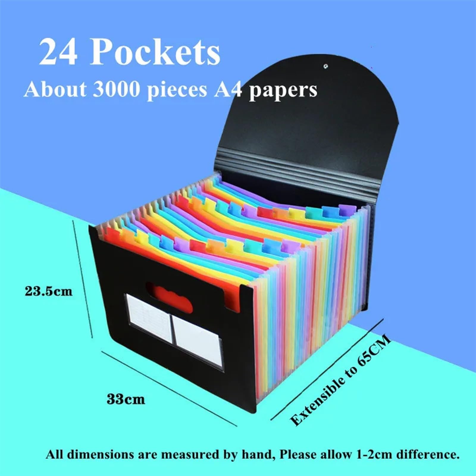 Organizer na dokumenty, przekładki do folderów, Teczka A4 z 24 kieszeniami, wielowarstwowa, tęczowa, solidna, rozciągliwa torba organowa(24 Pockets Colorful)