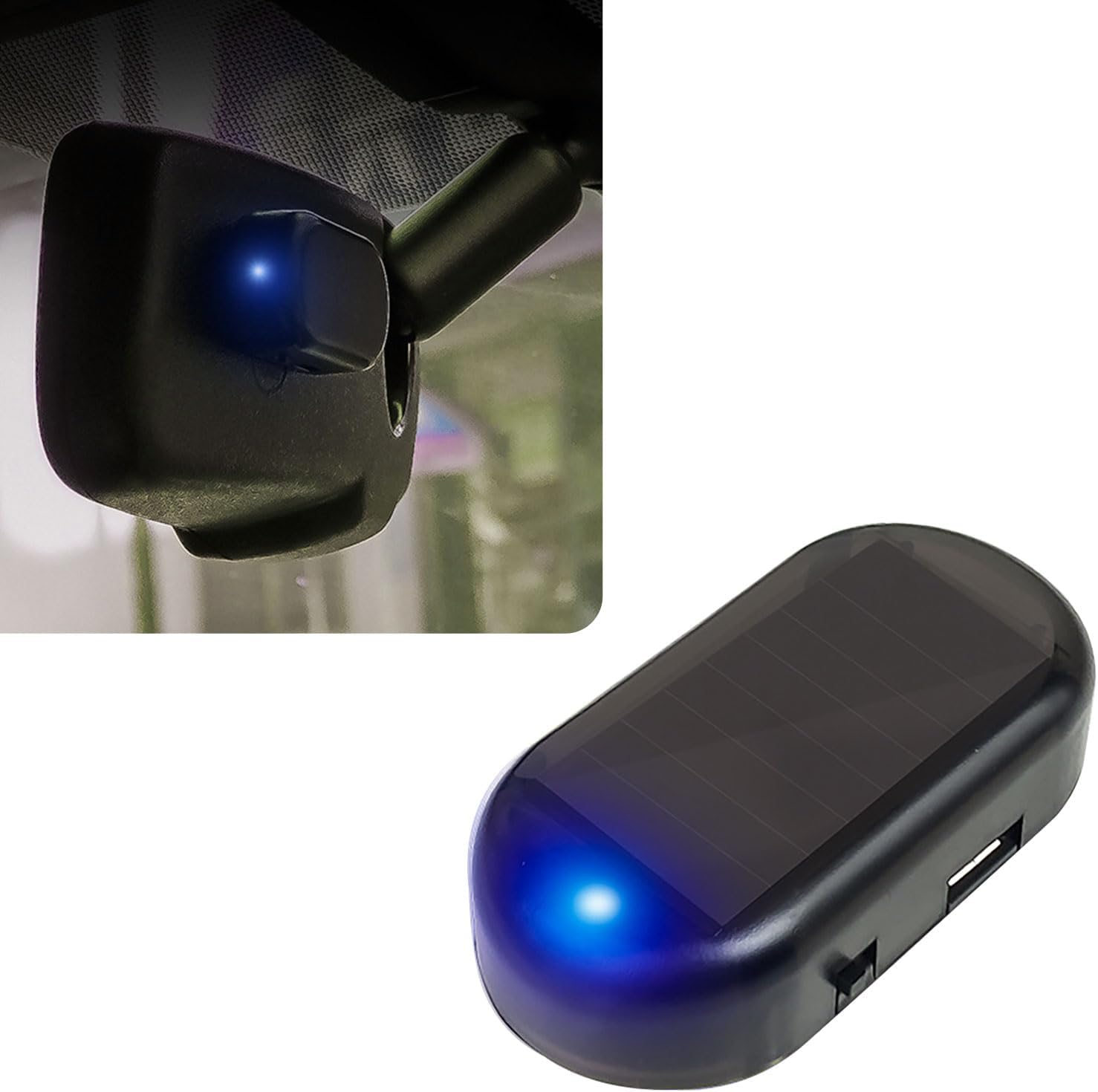 1 PC Car Solar LED Flashing Security Light with USB Port, Anti-Theft ABS Vehicle Alarm Light Accessories, Universal Automotive Safety Warning Light for Car Truck SUV (Blue Light)