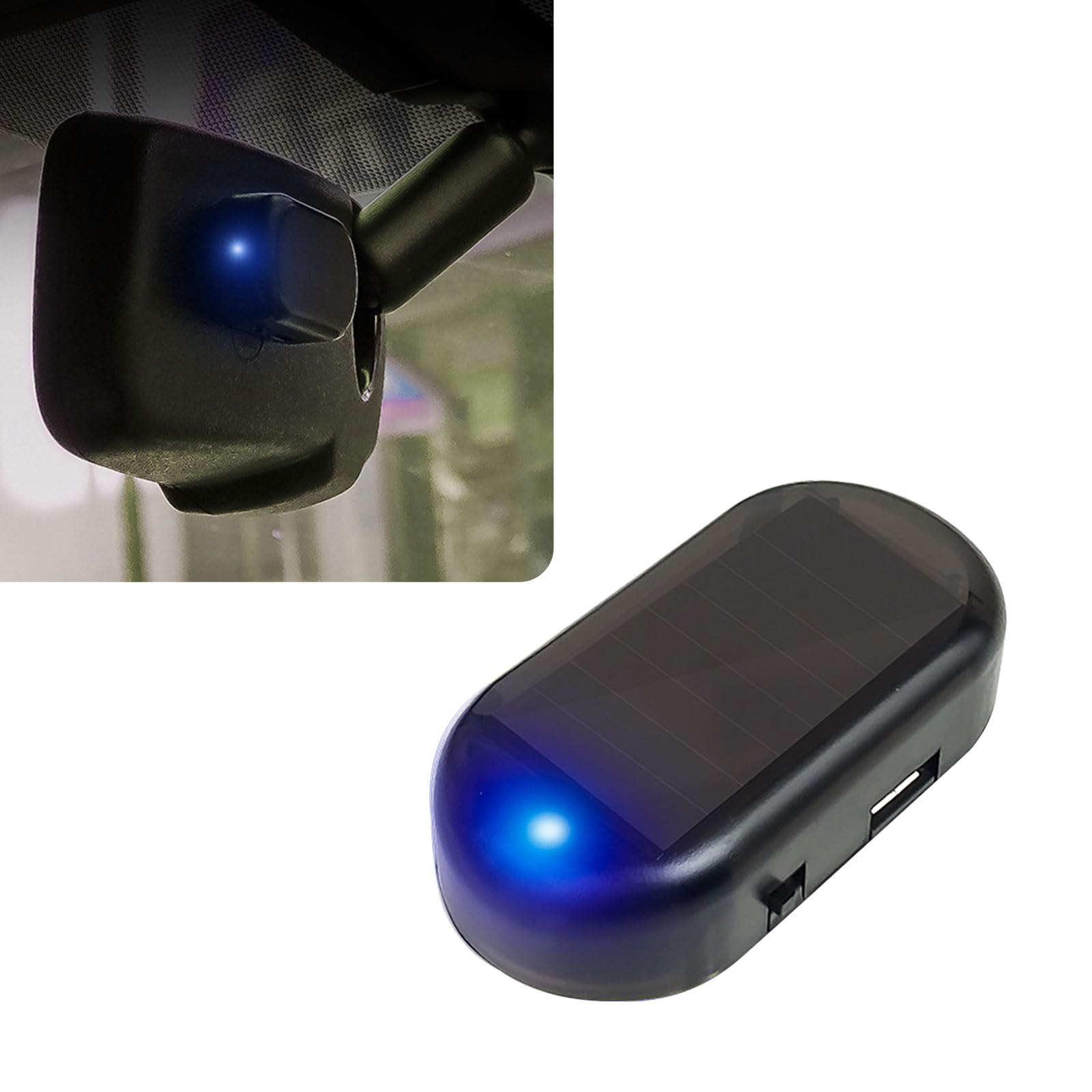 1 PC Car Solar LED Flashing Security Light with USB Port, Anti-Theft ABS Vehicle Alarm Light Accessories, Universal Automotive Safety Warning Light for Car Truck SUV (Blue Light)