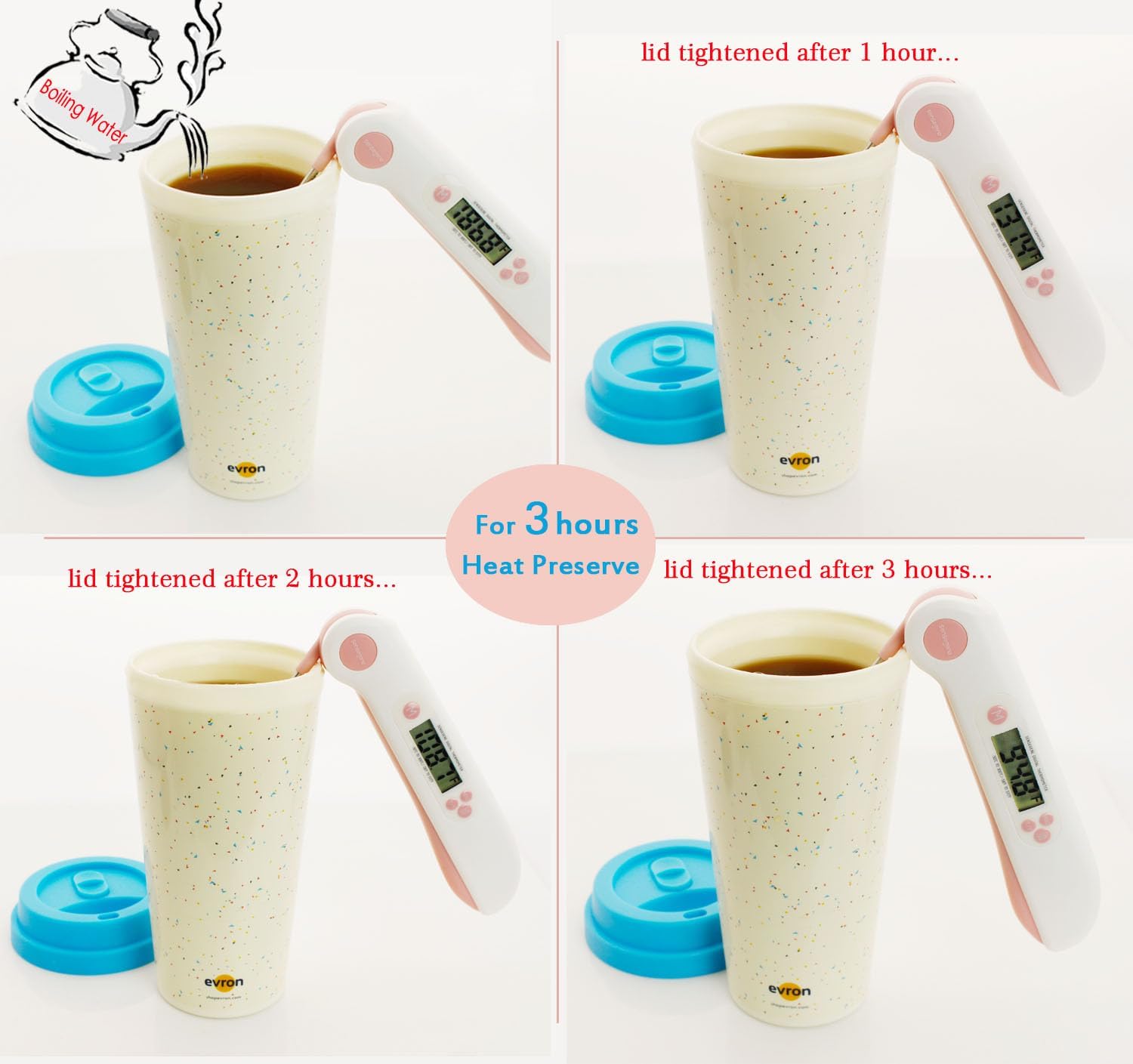 evron Spill Proof Travel Mug with Anti-Leak Locking Lid, Insulated Double-Wall Coffee Mugs for Hot and Cold Drinks (16oz 4 Pack) - Image 5